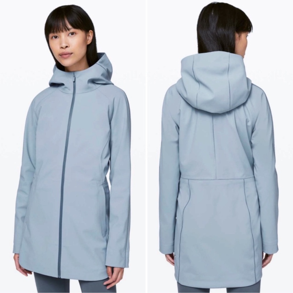 Lululemon Glyde Along Softshell Chambray Blue Rain Jacket Coat Sz 4
